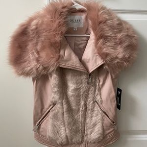 GUESS Pink Fur & Leather Vest
